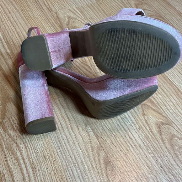 Lulu's Pink Velvet Ankle Strap Heels - Picture 4 of 7